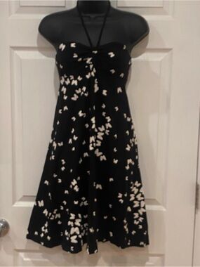 H&M Black Halter Dress with White Butterfly Print. Size 6